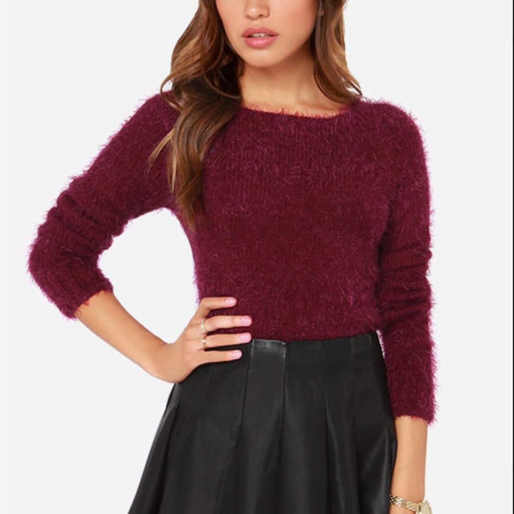 DIVIDED Burgundy Fuzzy Sweater